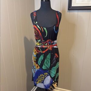 Desigual Women’s Medium Multicolor Abstract Mesh Layer Midi Dress